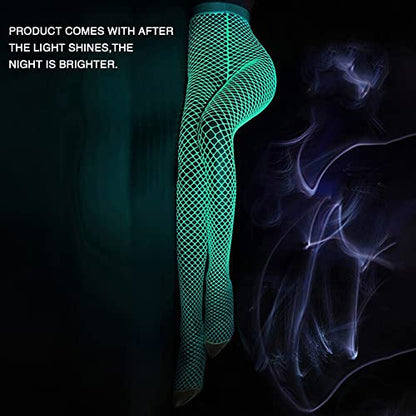 Glow in the Dark Fishnets Stockings, High Waist Tights Party Stockings for Womens - color: White-green