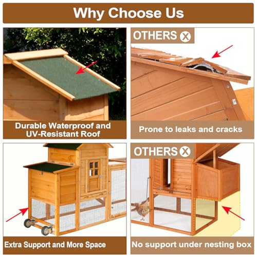 Morngardo Chicken Coop Rabbit Hutch Indoor Outdoor, 80''L Bunny Cage with Run, Guinea Pig House with Wheels and Pull-Out Tray - size: 80.0"L x 24.0"W x 39.0"H