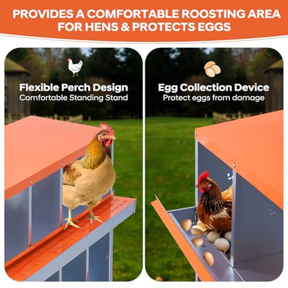 GarveeTech Chicken Nesting Box with Legs, 6 Compartment Metal Hen House, Elevated Design for Cleaner Eggs, Easy Egg Collection & Durable Poultry Nesting Solution - size: Orange-6 Compartments with legs