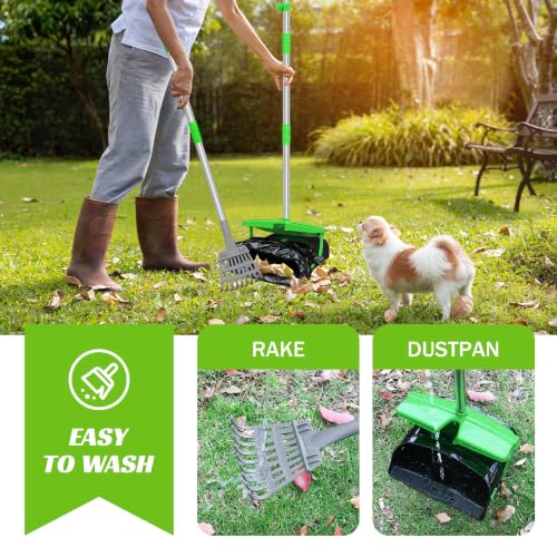 Eocnrhe Pooper Scooper with Bag Attachment, 50 inches Long Handle Pooper Scooper, Poop Scooper for Dogs, Dog Poop Scooper for Yard, Pooper Scooper for Large Dogs Heavy Duty, Poop Scooper Bin & Rake