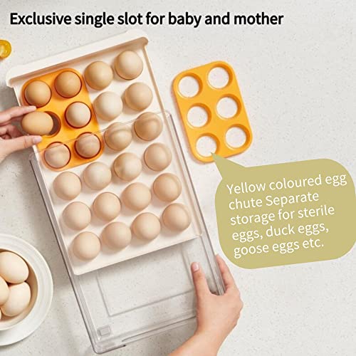 Vacane Egg Storage Container - BPA Free Refrigerator Organizer Bins, Stackable Egg Holder, 24 Egg Tray, Clear Egg Drawer - color: Yellow