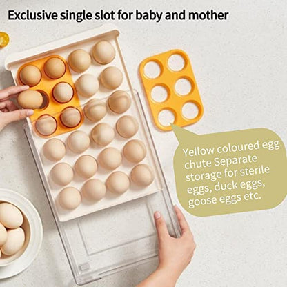 Vacane Egg Storage Container - BPA Free Refrigerator Organizer Bins, Stackable Egg Holder, 24 Egg Tray, Clear Egg Drawer - color: Yellow
