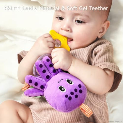 TUMAMA Baby Toys 0 3 6 12 Months, Hanging Stroller Toys Soft Marine Animal Crib Car Seat Toys, Crinkle Infant Rattles with Teether Squeaky Sensory Developmental Toy for Newborn