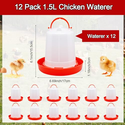 Funnymoom 12 Pack Chick Feeder and Waterer Set Chicken Feeder and Waterer Kit, 1.5l Chicken Feeding and Drinker Bulk for Baby Chicks Ducks Goose Pigeons Quail Coop Accessories(Watering) - style: Watering