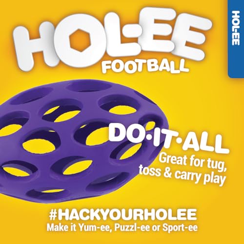 JW Pet Hol-ee Football Dog Toy Puzzle Ball, Natural Rubber, Small (5 Inch Length), Colors May Vary - size: Small