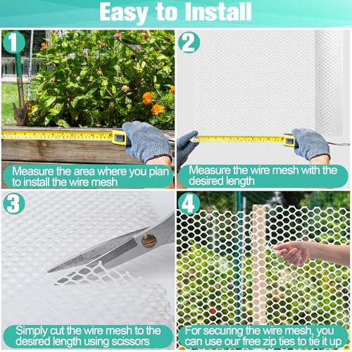 Plastic Mesh Fence Sheet 15.7IN x 10FT - 0.3IN Opening Plastic Chicken Wire Netting Roll Durable for Dogs, Poultry, Puppy, Garden Snake Barrier with 50 Pcs Zip Ties - White - color: White, size: 15.7IN x 10FT + 50Ties