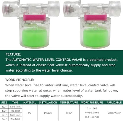 Transparency Water Float Valve, Water Level Control Water Tank Traditional Float Valve Upgrade (1/2” to 1/4“ SIDE) - size: 1/2” to 1/4“ SIDE