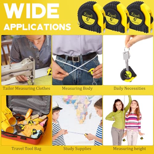 Kigeli 50 Pcs 6ft/2 Meter Mini Measuring Tape Keychains Small Measure Keychain Bulk Set Functional Mini Retractable Measuring Tape Keychains with Slide Lock for Engineer Crafter(Classic,Yellow) - color: Yellow