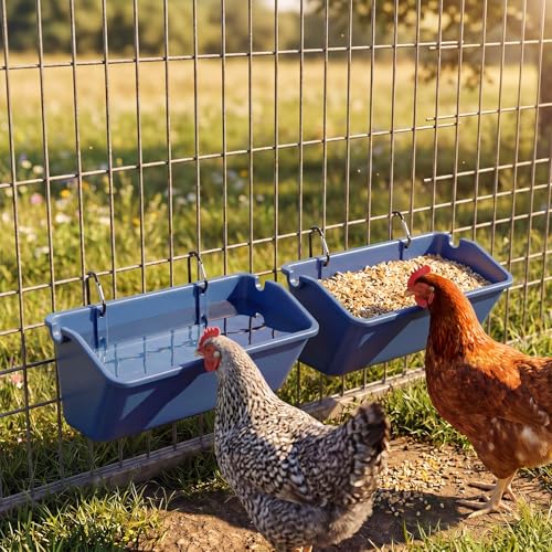 Wenqik 10 Pack Chicken Feeder Waterer Hanging Goat Feeders, 5 Quart Fence Mount Poultry Feed Troughs with Metal Clips and Screws, Livestock Feed Buckets for Sheep Duck Coop, Farm, Geese (Dark Blue) - color: Dark Blue