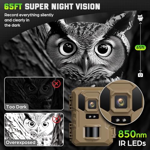 WiFi Trail Camera, 4K 64MP Game Cameras with Night Vision Motion Activated Waterproof IP66, 0.1s Trigger Trail cam with 32GB SD Card, Wildlife Camera with Built-in Battery Solar Panel