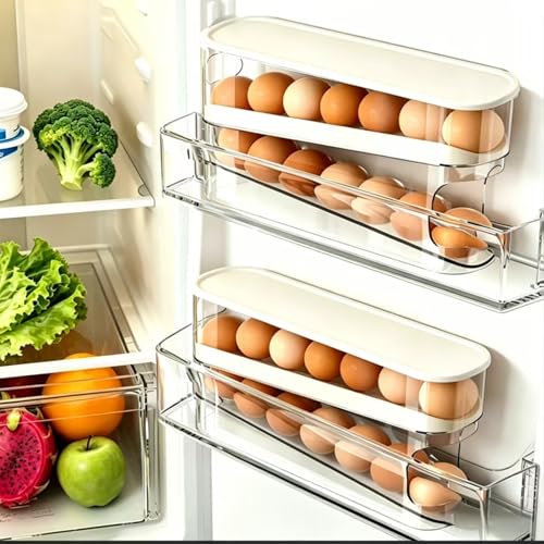 WACOI Auto Rolling Fridge Egg Organizer, Space Saving Eggs Dispenser for Refrigerator Storager, Home Egg Holder, 1 pack - size: 1 Pack