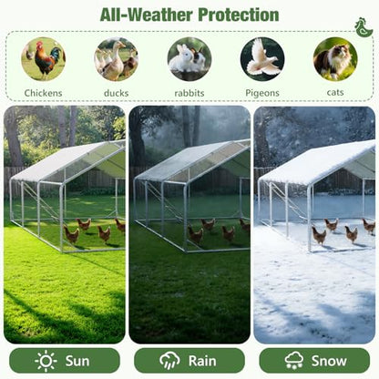 Sannwsg Large Metal Chicken Coop with Run, Walk in Chicken Pen with Waterproof Cover, Secure Lock, Heavy Duty Poultry Cage with Feeding Door for Outdoor Farm Use（20x10 FT - size: 118.0"L x 236.0"W x 79.0"H