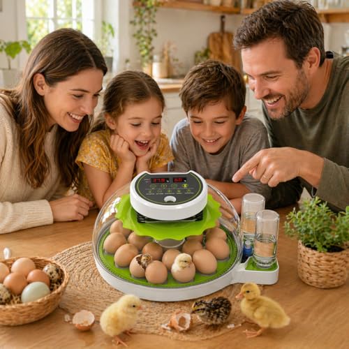 ME JO 18 Egg Incubator with Automatic Turner & Humidity Control, Built-in Candler, Egg Incubator for Chicken, Duck, Quail Eggs, Easy Hatch for Home, Farm, Classroom