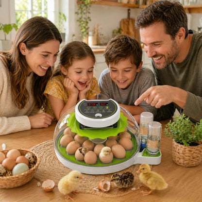 ME JO 18 Egg Incubator with Automatic Turner & Humidity Control, Built-in Candler, Egg Incubator for Chicken, Duck, Quail Eggs, Easy Hatch for Home, Farm, Classroom