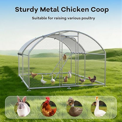Large Metal Chicken Coop with Roosting Perch, Waterproof and UV-Resistant Cover,Outdoor Walk-in Cage Hen House for Yard Farm Rabbit Duck Chicken Run Dome Roof(10’ W x 13.2’ L x 6.4’ H) - size: 158.4"L x 120.0"W x 76.8"H
