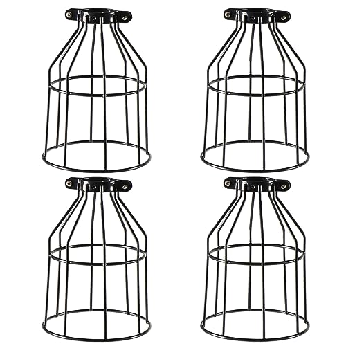 Farmhouse Vintage Industrial Metal Wire Cage, Old Open Style Lamp Guard Adjustable for Hanging Pendant Lighting, Perfect DIY Lamp Shade Replacement Accessories, Pack of 4. - color: 4-pack