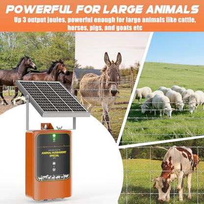 10-Mile Livestock Electric Fence, 12W Solar Panel Fast Charging,24-Hour uninterrupted Discharge to Drive Away Wild Animals, Built-in Large-Capacity Battery, can Last for X Hours (Orange Color)