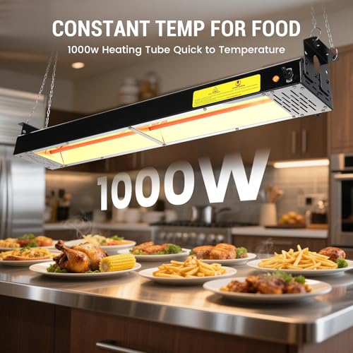 36-Inch Food Heat Lamp - 1000W Commercial Food Warmer Lamp Overhead Stainless Steel Catering Heat Lamps Electric Strip Heater for Restaurant Buffet Parties Kitchen, Black 115V - color: Black, size: 36 Inch