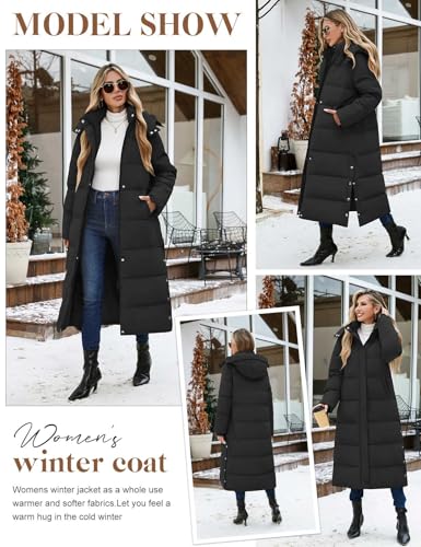 UMIPUBO Women's Long Maxi Down Coat Winter Puffer Jacket Warm Padded Outerwear Faux Fur Removable Hood Parka Full-Zip - color: Black, size: X-Large