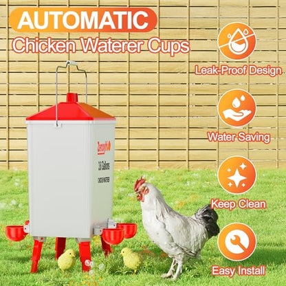 ZenxyHoC No Waste Chicken Feeders and Waterers - 6 Set with Water Cups | for Buckets Barrels Bins Troughs No Waste Chicken Feeder - size: 6 Ports and 6 Cups