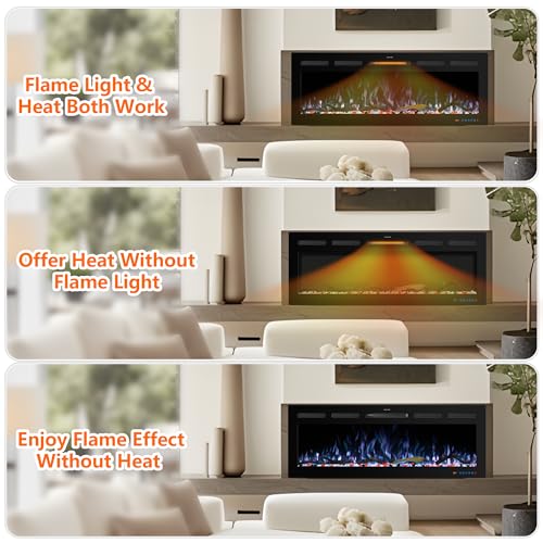 72" WiFi Electric Fireplace, Recessed and Wall Mounted Fireplace Heater, 13 Flame & Fuel Bed Colors, 5 Brightness, Thermostat, Timer, App and Remote Control, 750/1500W - size: 72" WiFi