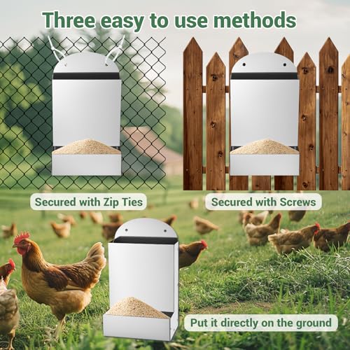 Chicken Feeder,Wall Mounted Galvanized Steel Automatic Chicken Food Dispenser,Hanging Poultry Feeder Outdoor Animal Food Container for Cages,Bunny Chicken Guinea Pig Small Animal,Coop Accessories