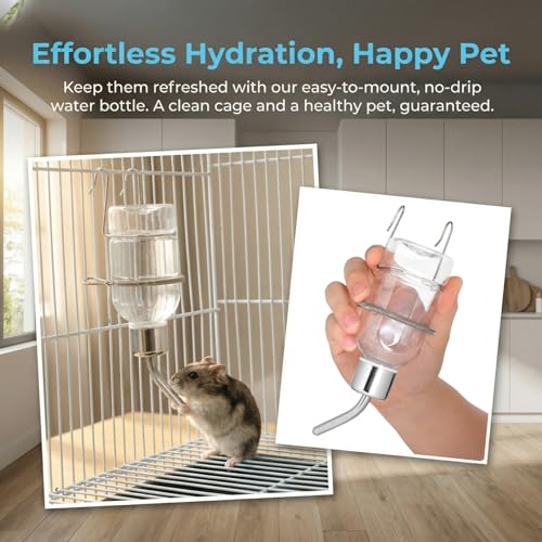 POPETPOP 2Pcs Pet Cage Water Bottle Chew-Proof No Drip Hanging Small Animal Water Dispensers for Rabbits, Ferrets, Guinea Pigs Hamsters and Other Small Animals