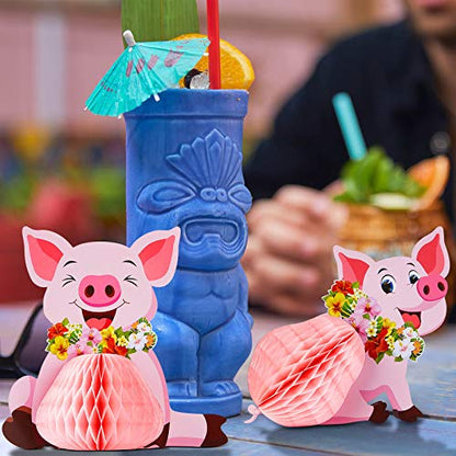 Zonon 4 Pieces Luau Pig Party Decorations Tissue Centerpieces Pink Piggy Pig Farm Animals Table Toppers for Birthday Hawaiian Luau Party Supplies
