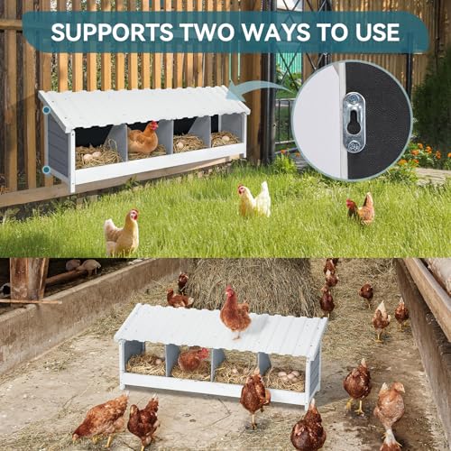 PETSFIT 4 Holes Chicken Nesting Box-All Weather PVC Roof, Natural Wood Design with Privacy Back Panel for Hens-Wall Mounted or Floor Use in Coops, Farms, Backyards,Easy to Assemble - size: 4 Holes