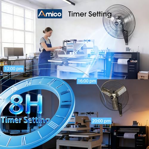 Amico 30 Inch Heavy Duty Wall Mounted Fan with Remote Control, DC Motor, 8 Speeds, High Velocity, Indoor/Outdoor Oscillating Industrial Shop Fan with Timer for Gym, Patio,Garage, Warehouse - size: 30 Inch