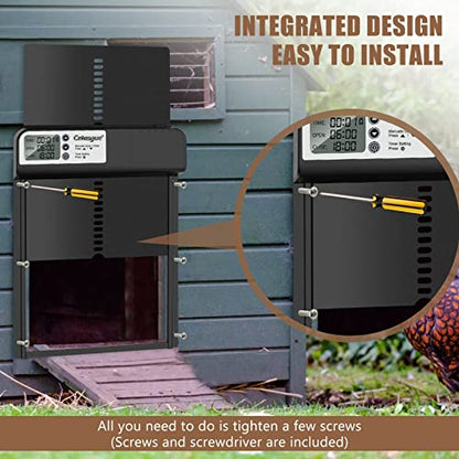 Automatic Chicken Coop Door, Cetasgue Chicken Door Opener with Timer, LCD Display, Battery Powered, Aluminum Door with Anti-Pinch Design, Non Light Sensor, Chicken Coop Accessories for Chicken Run
