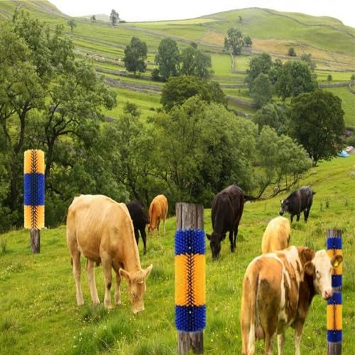 Livestock Scratch Brush,Itch Relief Goat Scratching Post With 4 Screws Easily Mounted,Durable Cow Brush for all Livestock,Horse Scratcher for Animals Self-Grooming,Protecting Fences (1pcs) - color: yellow blue yellow