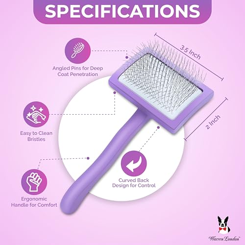 Warren London Precision Pro Slicker Brush for Dogs – 3.5" x 2" Medium Slicker Brush for Tangle-Free Grooming – Soft Pins for Medium & Long Coats – Ergonomic Handle – Professional Pet Grooming Tool - style: Precision Pro Medium