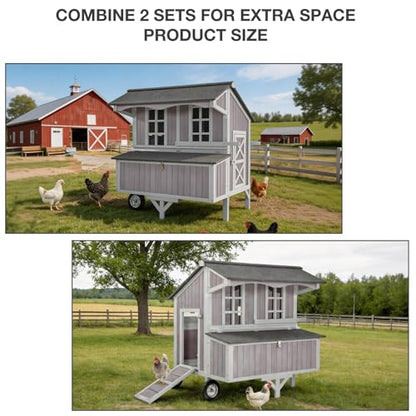GUTINNEEN Chicken Coop with Large Wheels for 3-6 Chickens, Mobile Wooden Hen House with 3 Nesting Boxes, Removable Tray, Durable Outdoor Duck Coop Rabbit Hutch - size: 48.6"L x 41.0"W x 51.2"H