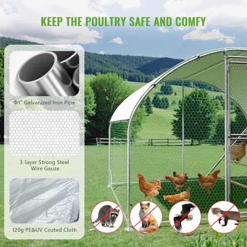 Large Metal Chicken Coop, Chicken Runs for Yard with Cover, Arch Roof Chicken Coop, Outdoor Chicken Pen, Heavy Duty Galvanized Steel Frame, Waterproof Cover, 10 x 6.5 x 6.5 FT - size: 10' x 6.5'