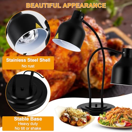 Commercial Food Warmer Lamp with Bulbs, Adjustable Stainless Steel Heat Lamp for Buffet, Catering, Restaurant Food Heating & Serving - color: Black