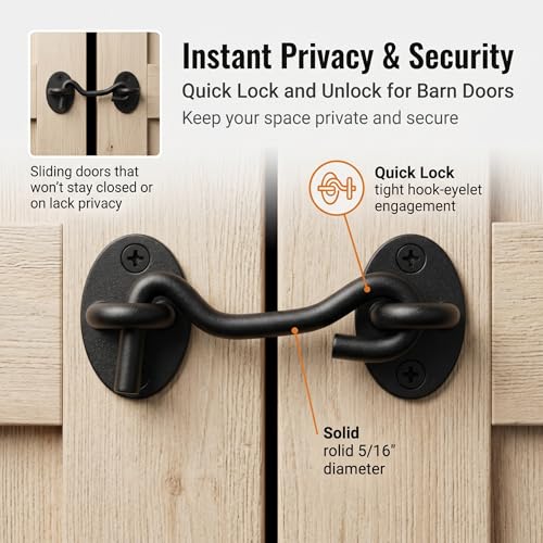 4” Barn Door Lock, Barn Door Latch, Heavy Duty Solid Thicken Stainless Steel Gate Latch Lock, Add More Security and Privacy. Cabin Hooks and Eye Latch Best for Barn Door, Bathroom - size: 4 Inch