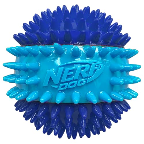 Nerf Dog 3.7in TPR 3-Part Spike Squeak Ball Dog Toy - Dark Blue/Light Blue (Pack of 2) - size: 3.7 inches (Pack of 2)