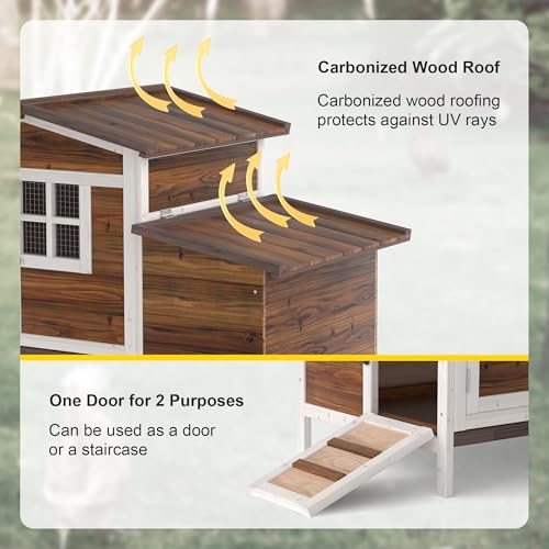 GOJOOASIS Chicken Coop for 2 Chickens Outdoor Rabbit Hutch Chicken House Cage with Ramp & Nesting Box for Small Animals (Brown) - color: Brown