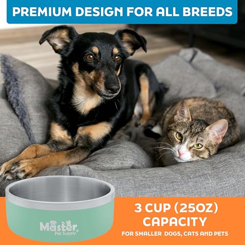 Master Pet Supply Stainless Steel Dog Bowls - 25 oz, Heavy Duty - Pistachio, Double Wall Extra-Thick Insulated, Non-Slip Pet Water Bowl for Dogs, Cats & Pets, Anti Rust Metal, Dish Washer Safe - color: Pistachio, size: 3 Cups (25 oz)