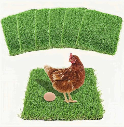Washable Nesting Pads for Chicken Coop - 6 Pack 12"x12"x1.2" Chicken Laying Box Pads - Durable, Soft, Thick Artificial Grass Turf Mats for Nesting Boxes, Indoor/Outdoor Synthetic Bedding
