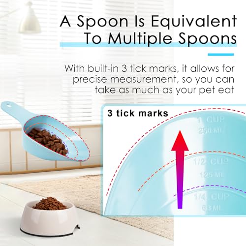 Dog Food Scoop-Melamine Pet Food Measuring Cup - 1 Cup 1/2 Cup 1/4 Cup Dog Cat Bird and Rabbit Food Feeding Scoop Dishwasher Safe -Blue - color: Blue