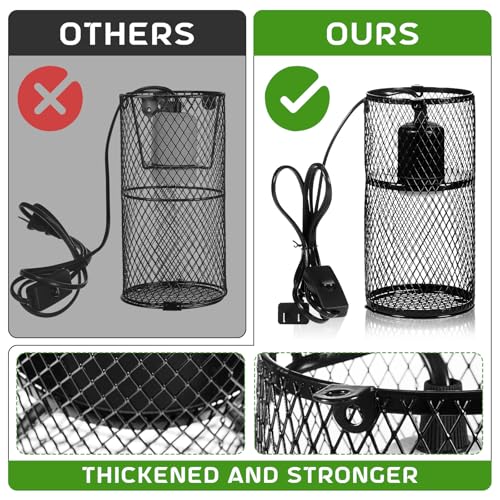 VIHOSE 1 Pcs Reptile Heat Lamp Guard with 150W Ceramic Heat Emitter Basking Anti Scald Heating Lamp Holder Mesh Cage Reptile Protection Lampshades for Lizard Snake Chick, Bulb Not Included (Black) - color: Black