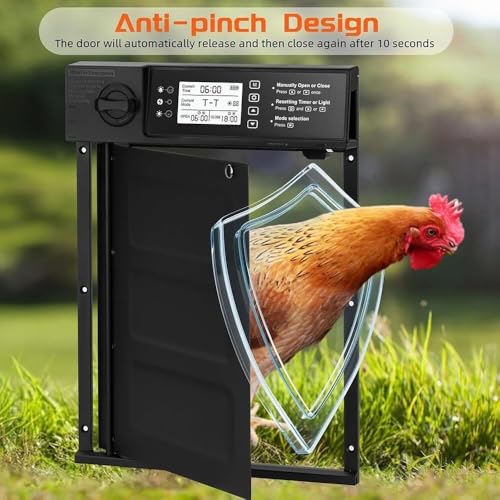 Automatic Chicken Coop Door Solar Powered with Timer,Solar Timer Chicken House Door,LCD Display Chicken Door with Light Sensor,4 Modes,Abnormal Alarm