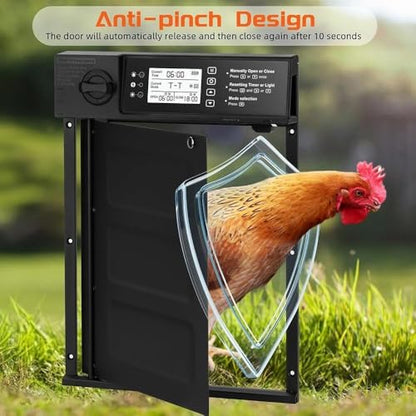 Automatic Chicken Coop Door Solar Powered with Timer,Solar Timer Chicken House Door,LCD Display Chicken Door with Light Sensor,4 Modes,Abnormal Alarm