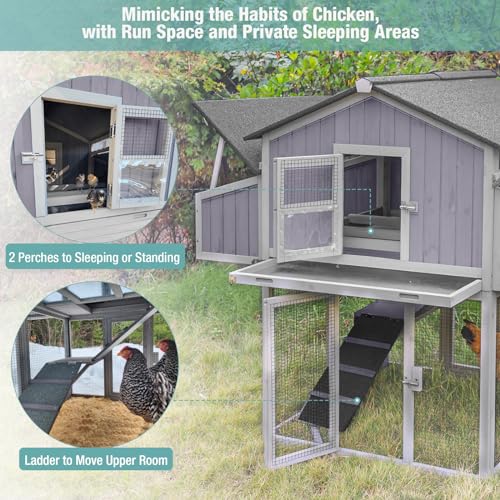 Chicken Coop Outdoor Super Easy to Assemble Large Hen House Wooden Poultry Cage with Nesting Box and Run (Grey) - color: Grey, size: 69.8"L x 42.0"W x 54.6"H