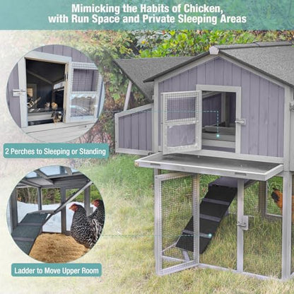 Chicken Coop Outdoor Super Easy to Assemble Large Hen House Wooden Poultry Cage with Nesting Box and Run (Grey) - color: Grey, size: 69.8"L x 42.0"W x 54.6"H