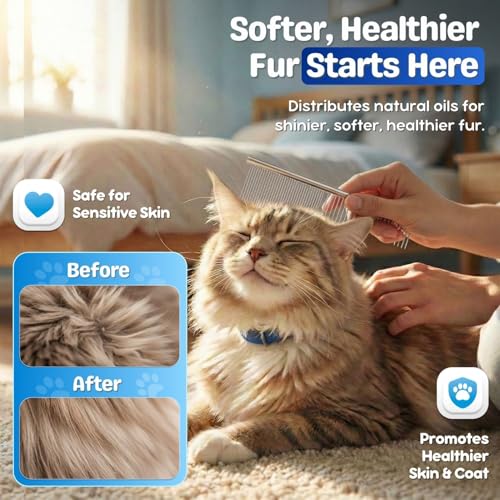Flexzion Grooming Comb for Dogs – Stainless Steel Professional Cat Comb and Animal Tool for Removing Tangles and Knots on Medium Pets with Smooth Needle Teeth – 45mm, 1 Large