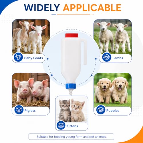 2 Pack 800ml Goat Feeder Bottles for Baby Goats, Lamb Feeding Bottle with Upgraded Sealing Gaskets, 2x2 Extra Durable Nipples, Hanging Animal Milk Nursing Bottles for Lambs, Piglets, Puppies