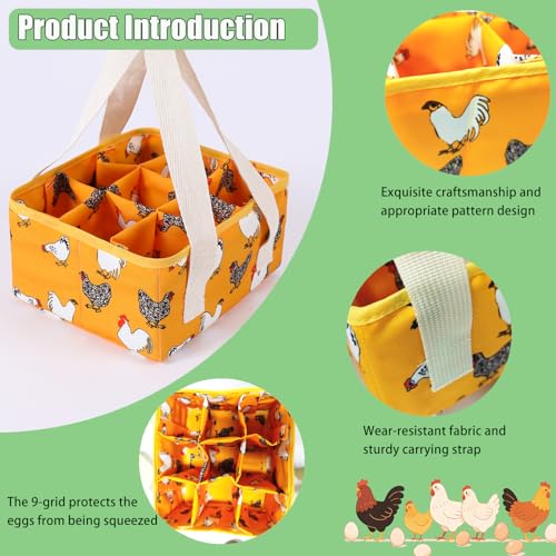 Eggs Collecting Basket, Durable Canvas Egg Basket with Plastic Board, 9-Pouch Chicken Egg Holder Bag for Gathering Fresh Eggs, Egg Gathering Basket and Multipurpose Chicken Holder Bag (Yellow) - color: Yellow